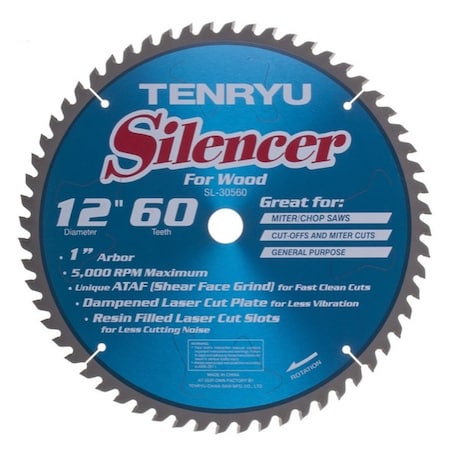 Tenryu 12in Silencer Miter Saw Blade 60T 1in Arbor SL-30560